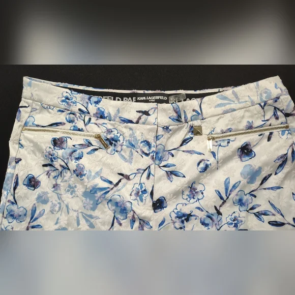 Karl Lagerfeld Women's White Blue Floral Jacquard Print Pants Slacks Size 10 - Picture 4 of 12